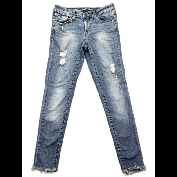 Universal Thread Women's Skinny Mid Rise Distressed Jeans 2/26R Raw Hem Stretch - Picture 1 of 16